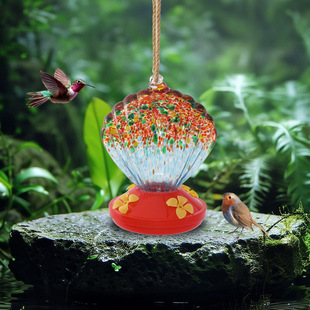 Cross-Border New Product Hot Selling Three Stained Glass Bird Feeders Outdoor Courtyard Garden Hanging Bird Feeders