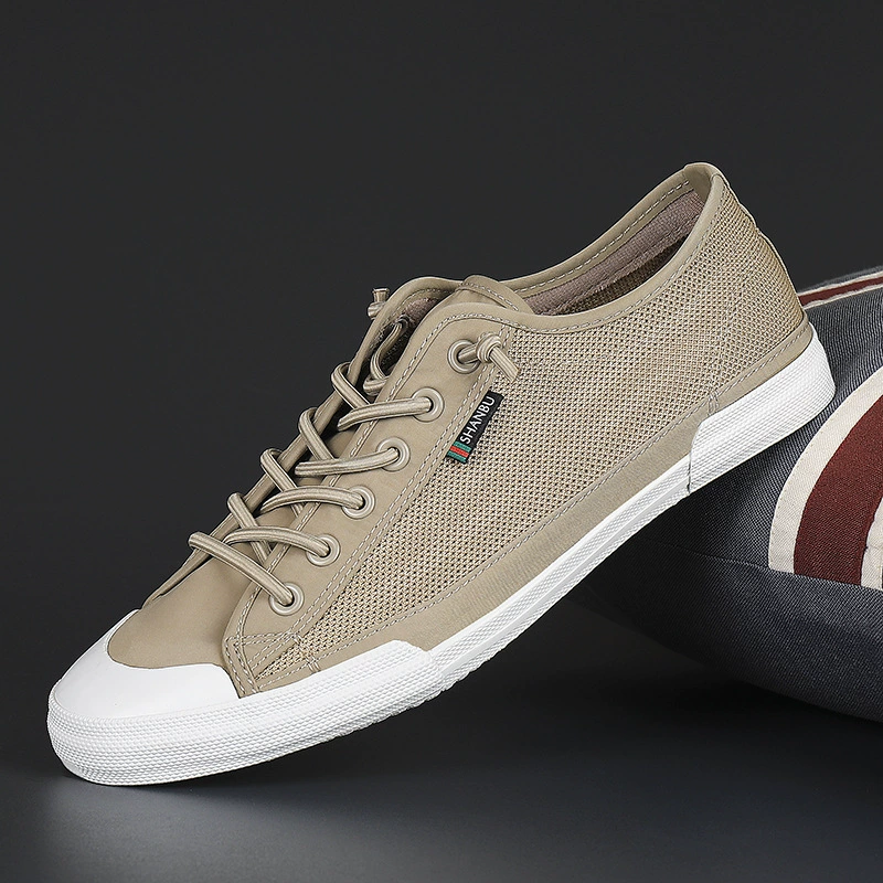 Мужская обувь, новинка 2025 года, летние модные туфли в корейском стиле, дышащие парусиновые туфли с сеткой, тканевые туфли без шнуровки с низким верхом, мужские кроссовки