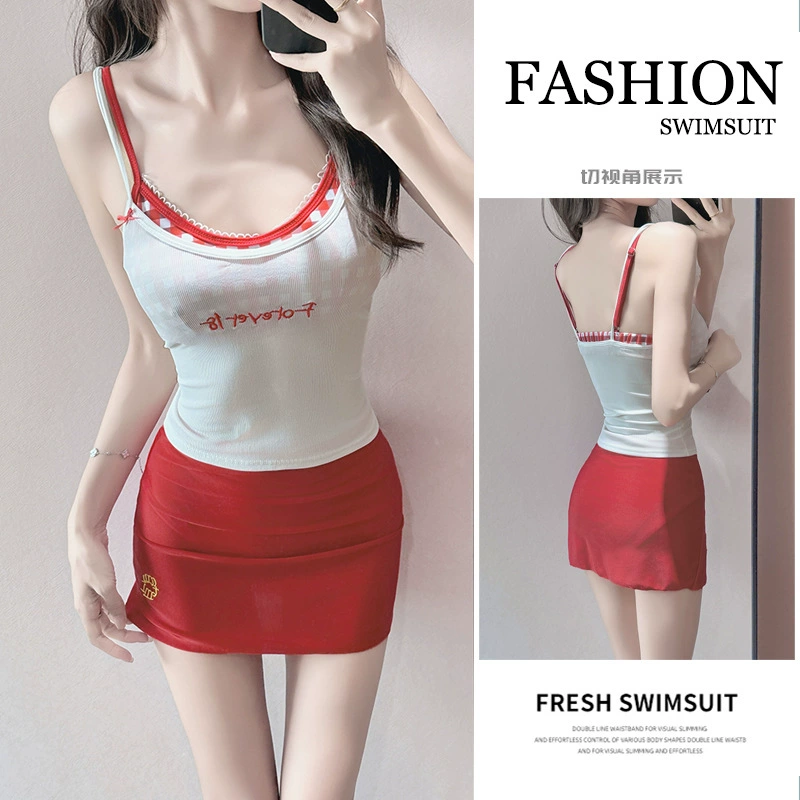 Купальник женский сексуальный в стиле чистой страсти, для отдыха на море, пляжное бикини, юбка, стиль из четырех частей, клетчатый сексуальный летний купальник