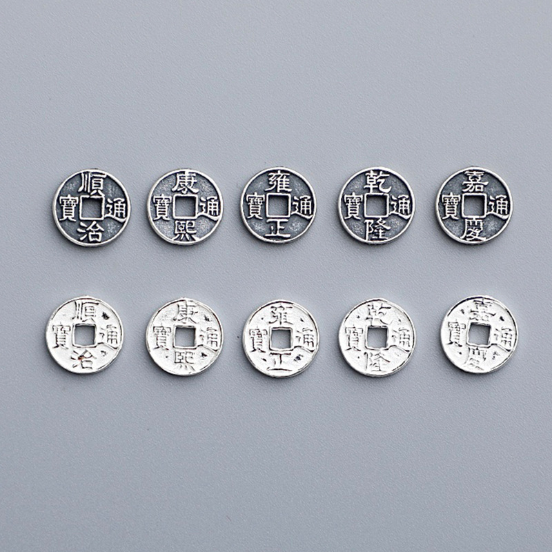S925 sterling silver retro Thai silver double-sided five Emperor money beads DIY bracelet rope jewelry spacer Accessories Wholesale