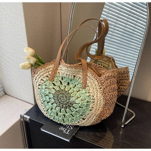 Korean Version of Ins Simple Hand-Woven Bag Forest Style Large Capacity Straw Bag Single Shoulder Satchel Crossbody Beach Bag