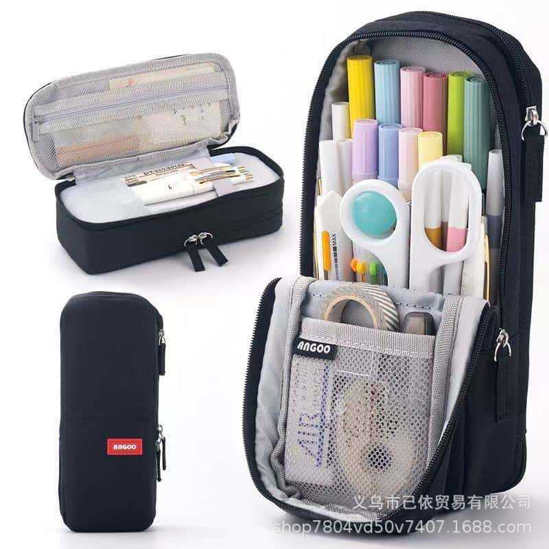 Bolsa de bolígrafo de gran capacidad para estudiantes de primaria simple serie de macarón bolsas de bolígrafo de separación multicapa multifuncional caja de papelería de alto valor facial