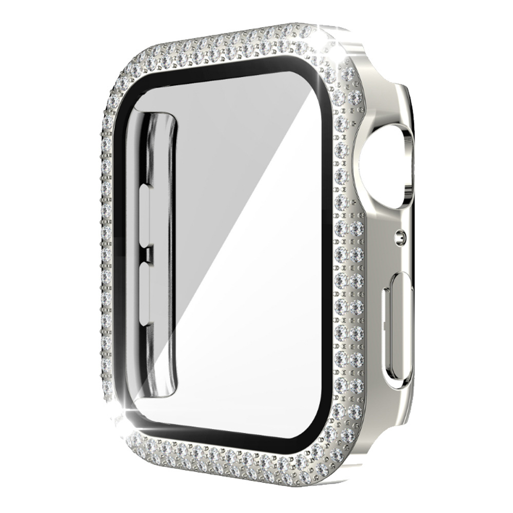 Adecuado para Apple doble fila diamante con caja de cristal Apple watch7/SE/6/5/43 todo incluido resistente a la caída caso duro