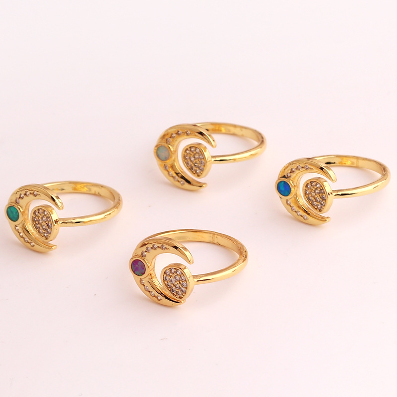 Sweet Star Copper Gold Plated Rhinestones Open Ring 1 Piece