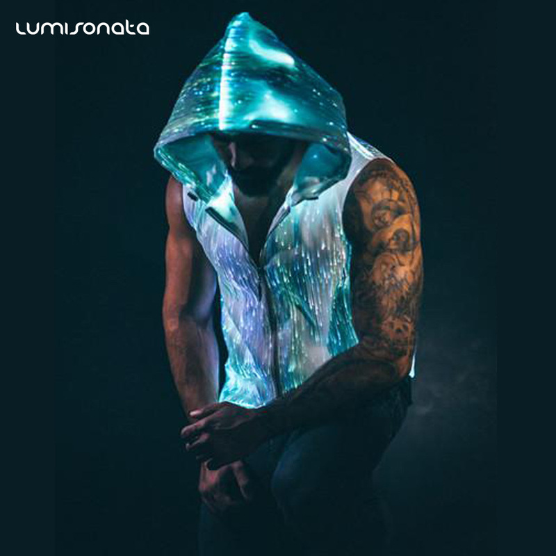 Wholesale In-Stock Luminous Jackets European and American Fiber Optic Luminous Coats Stage Performance Popular European and American Luminous Fiber Optic Sweatshirts