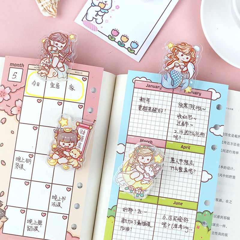 Mini Marshmallow 12 Zodiac Signs Series Acrylic Clip Planner Clip Cartoon-style Cute Girl-Shaped Plastic Small Clip