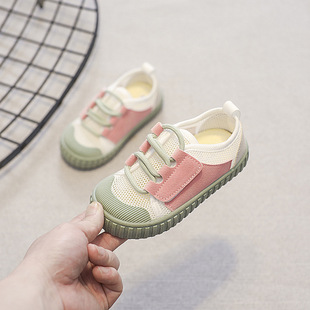 Spring and summer baby boys and girls contrast color fashion mesh sneakers children's sports all-match trendy Velcro breathable mesh shoes