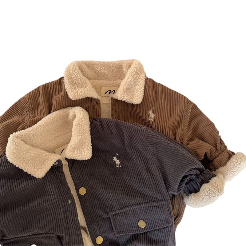 Abrigo de algodón grueso para niños, otoño e invierno, nuevos productos para niños y niñas, tiras de pozo y chaqueta de algodón de terciopelo, chaqueta de solapa bordada para bebés