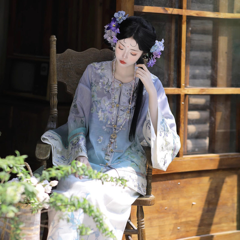 春の手紙-デイリーグラデーションプリント改良された中国風の漢の女性の刺繍入りスカートレトロ中国風の春夏スタイル|undefined