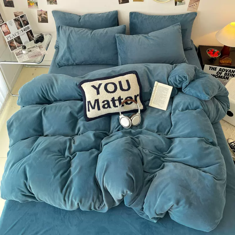 冬季牛奶绒床上四件套加厚珊瑚绒双面加绒被套法兰绒床单三件套