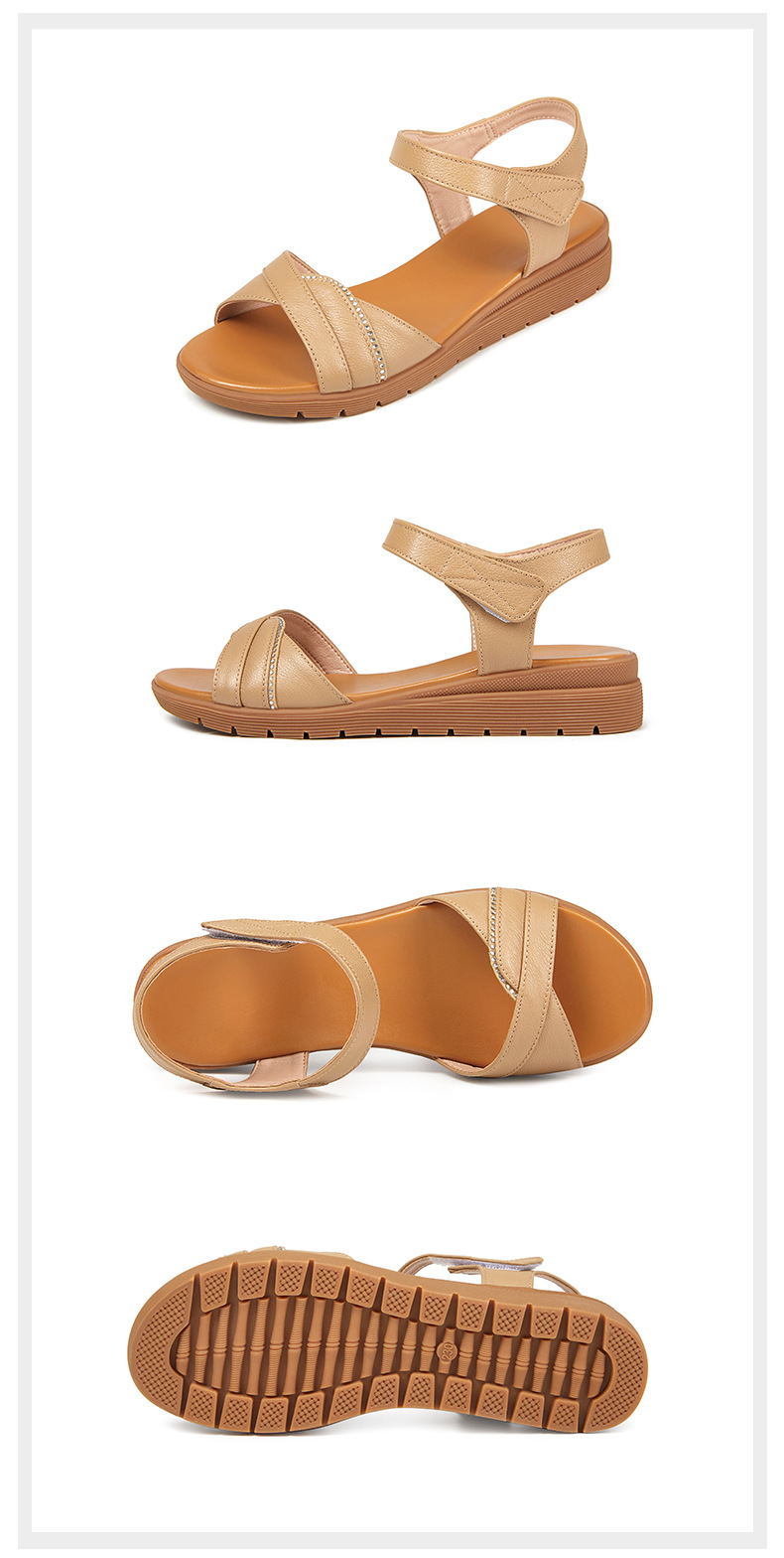 Dép sandal nữ đế bệt mềm, quai da, thoải mái cho người trung niên và cao tuổi — Đỏ rượu chi tiết 28