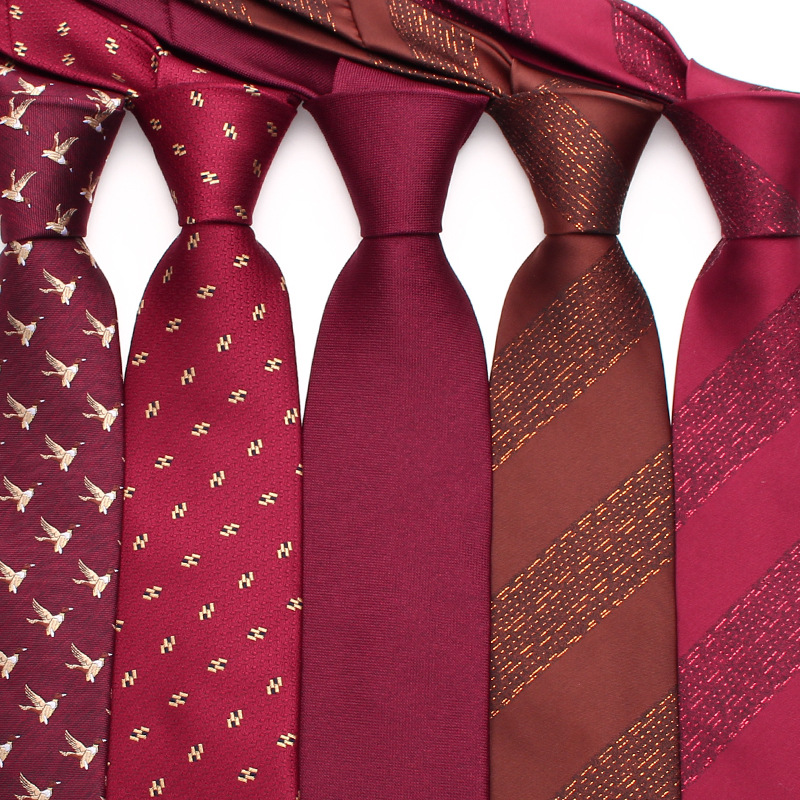 Polyester Silk Business Tie For Men Wine Red Retro Wedding_voghion.com