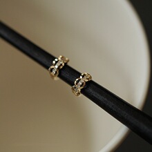 S925纯银镀14K金耳圈波浪边复古法式耳骨圈手工车花迷你耳扣女