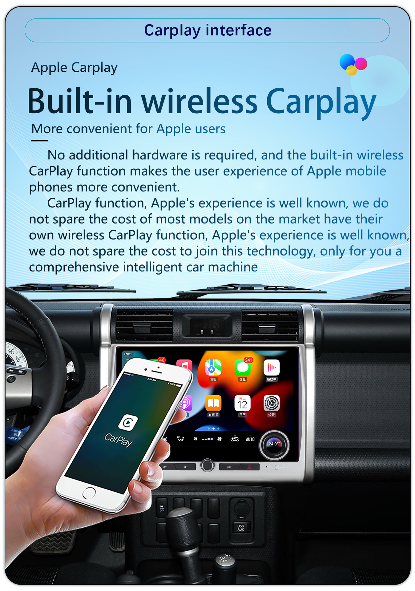 Suitable for 07-24 Toyota Cruiser Fj Modified with Large Screen 13.3inch Carplay In-Car Dvd Navigation System