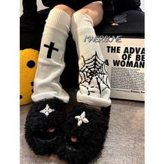 千禧辣妹y2k闊腿襪套個性時尚朋克日系秋冬蜘蛛網十字架小腿襪女