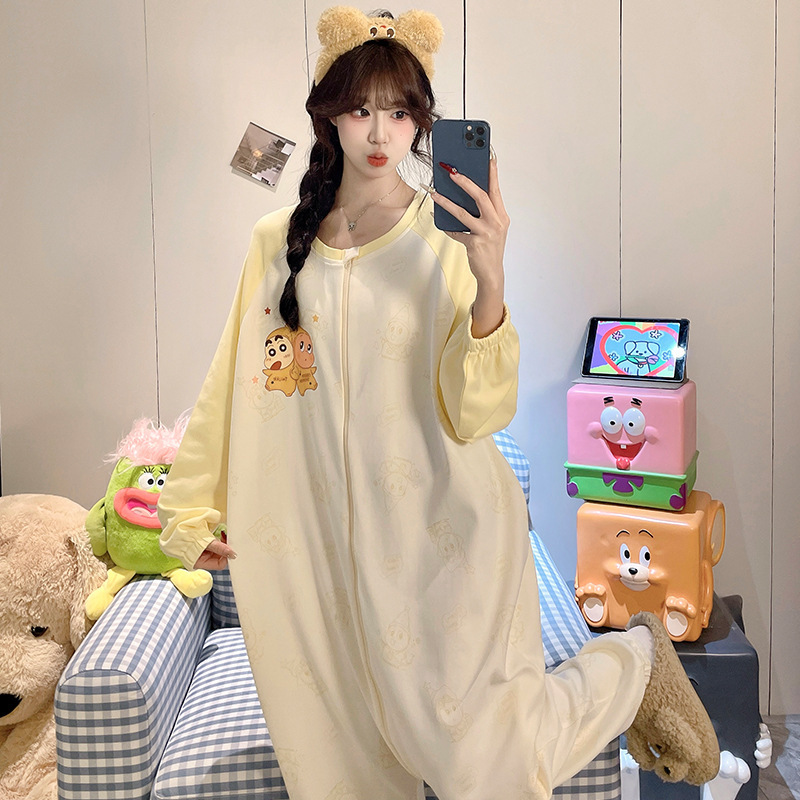 One-Piece Cotton Pajamas for Women, Long-Sleeved, Cute Spring Outfit for Young Girls, Petite Size, Home Wear, Star-Patterned Sleepwear, Can Be Worn Outside One-Piece Cotton Pajamas for Women, Long-Sleeved, Cute Spring Outfit for Young Girls, Petite Size, Home Wear, Star-Patterned Sleepwear, Can Be Worn Outside