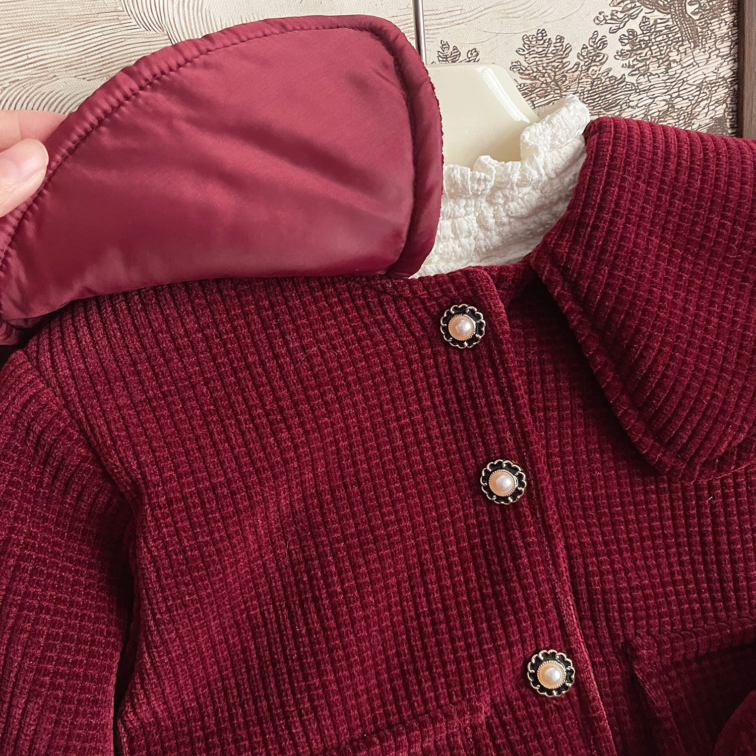 Mädchen Winter Set Mit Großem Kragen In Rot Aus Plüsch_voghion.com