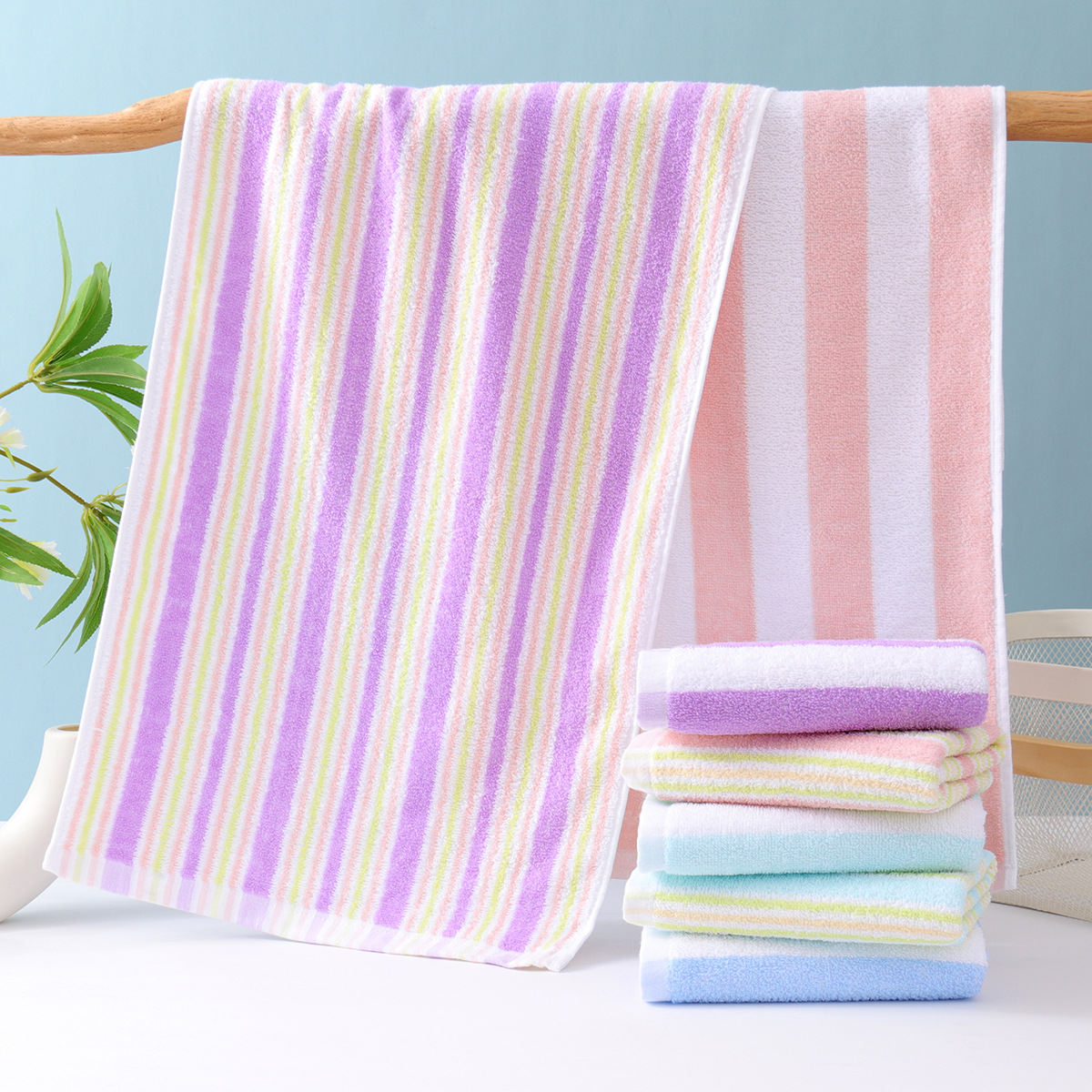 Serviettes de visage rayées en coton douces et absorbantes_voghion.com