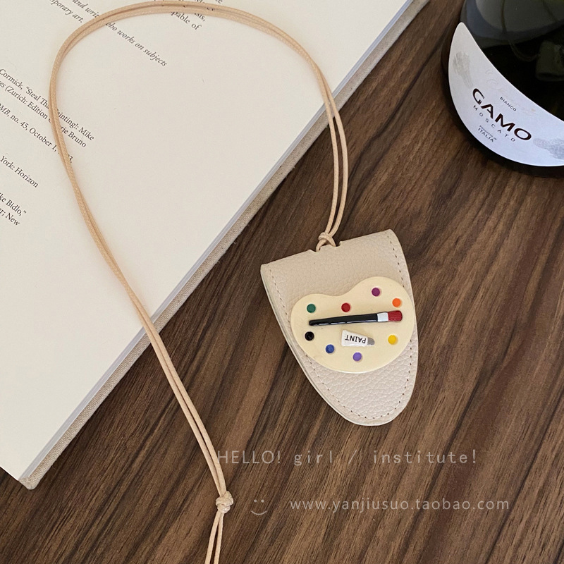 Cuero divertido lindo y divertido disco de pintura collar clip de gafas halter monedero largo bolso de almacenamiento portátil anti-pérdida