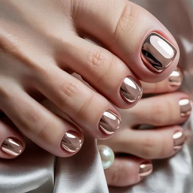 Simple Electroplated Metal Rose Gold Toenail Stickers, Removable Nail Stickers Wholesale