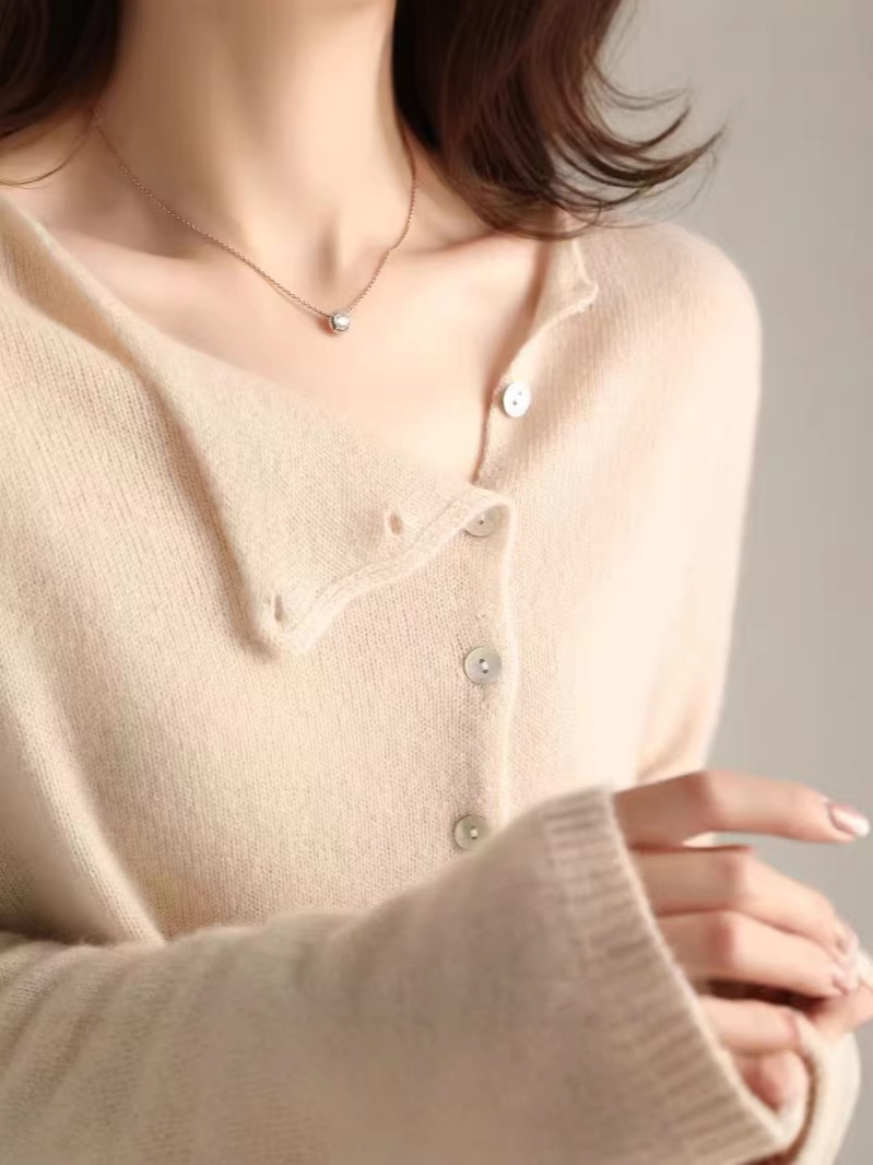 Áo len dệt kim cổ lọ nữ phong cách Hàn Quốc, hàng khuy chéo, dáng ôm tôn dáng — Màu hồng