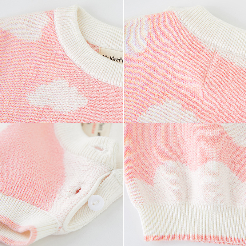 2023 primavera y otoño ropa infantil pequeño conejo blanco jacquard algodón suéter chaleco lindo estilo occidental pequeñas y medianas niñas Chaleco de punto