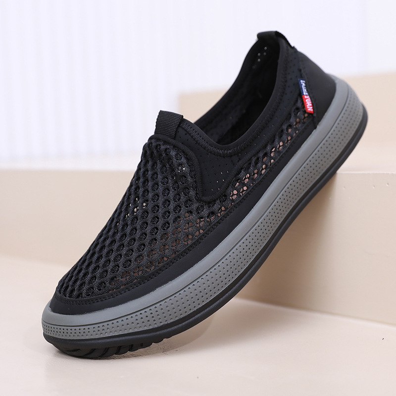 Men's Summer Open-Grid Breathable Mesh Casual Fashion Minimalist Work Shoes Slip-On Soft Sole Anti-Slip Father's Shoes