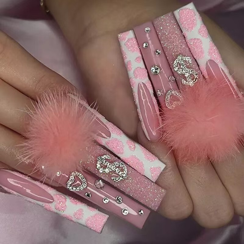 Diamond Style Wearable Nails, Ballet Nails, Gentle Girly Nail Art Patches, Fake Nails, Finished Products Wholesale, Bowknot, Shell