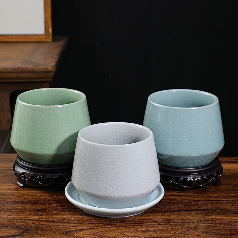 Ge Ware Succulent Flower Pot, Ceramic Chinese Style Creative and Unique Coarse Pottery for Succulent Plants, Orchids, Phalaenopsis, and Green Plants Ge Ware Succulent Flower Pot, Ceramic Chinese Style Creative and Unique Coarse Pottery for Succulent Plants, Orchids, Phalaenopsis, and Green Plants