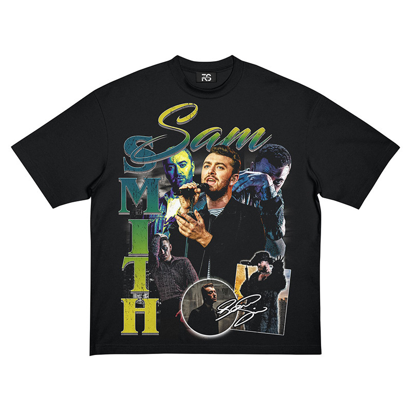 British singer sam smith vintage printed pure cotton street round neck summer drop shoulder universal American T-shirt