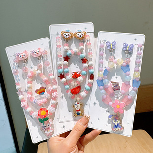 New Children's Necklace Bracelet suit with Light Pendant Princess Beaded Jewelry Girls Baby Cute Cartoon Accessories