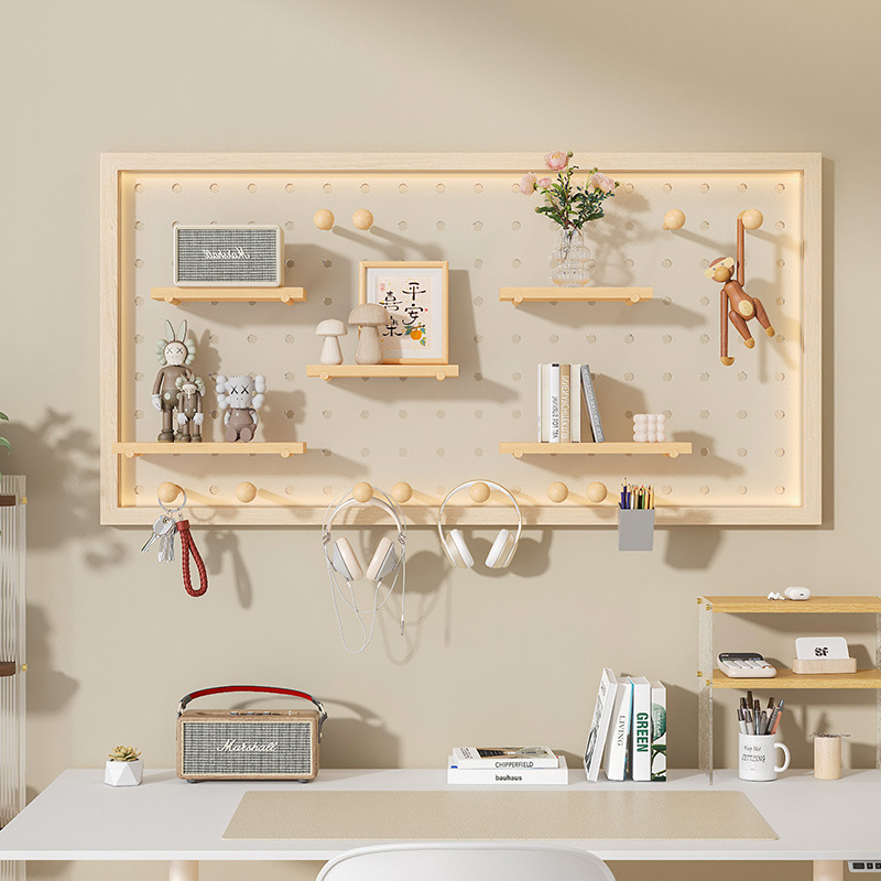 Acrílico agujero redondo madera maciza pared almacenamiento rack agujero tablero entrada sala de estar decorativa colgante tablero gancho