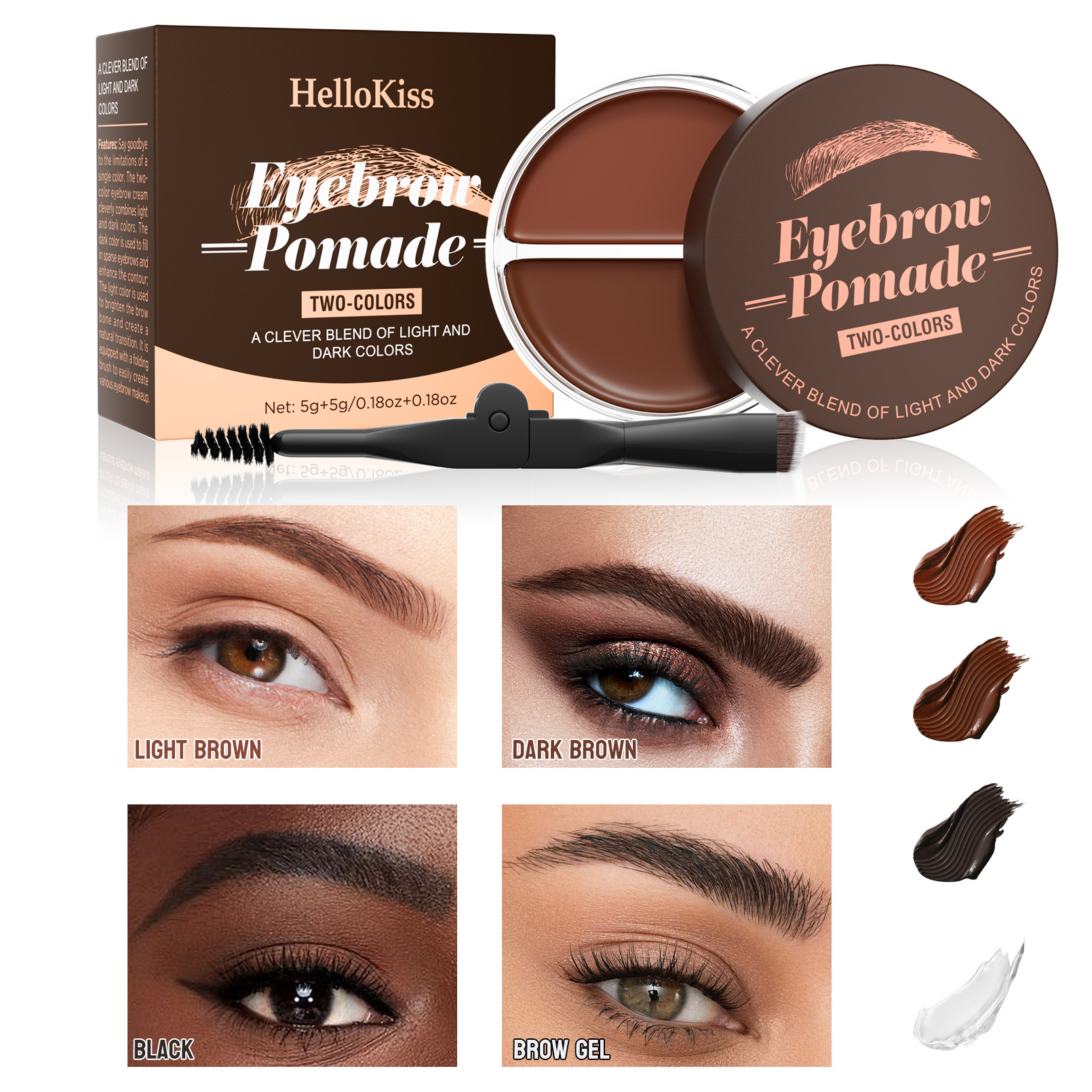 HelloKiss natural three-dimensional two-in-one eyebrow glue eyebrow cream waterproof sweat-proof non-blooming double color eyebrow cream cross-border