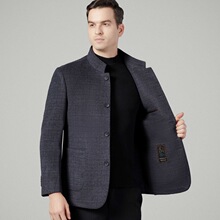 双面羊绒外套中山装中年爸爸装羊毛呢子大衣男秋冬季立领休闲夹克