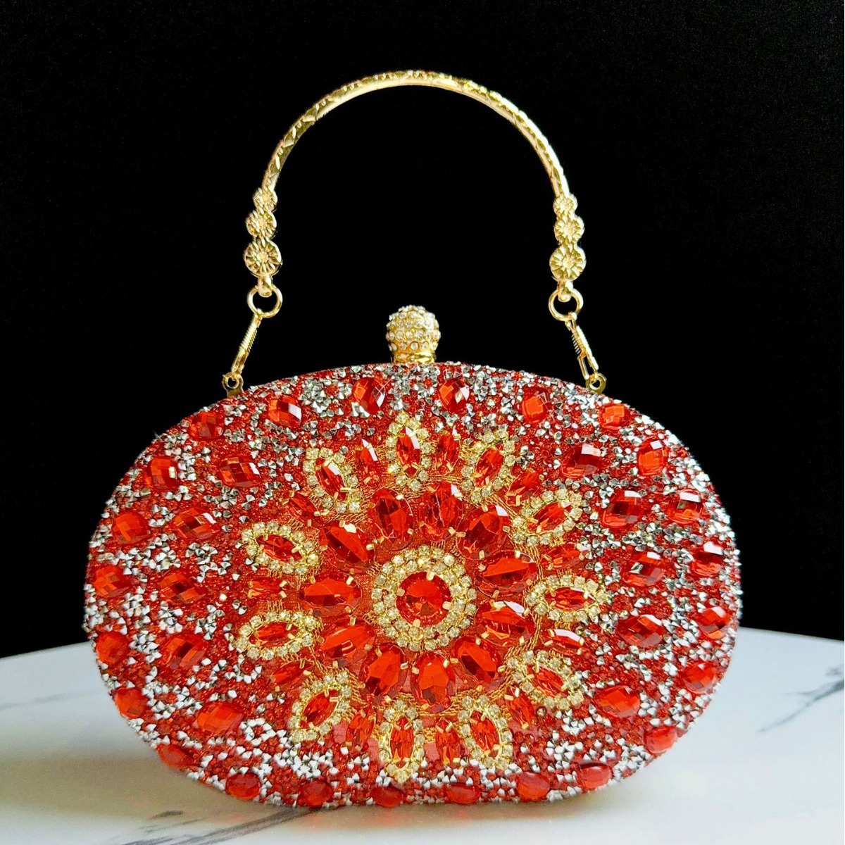New Cross-border Water Diamond Sunflower Diamond Full Drill Egg Small Handbag Shoulder Bag Women's Bag Formal Dress Qipao Banquet Bag