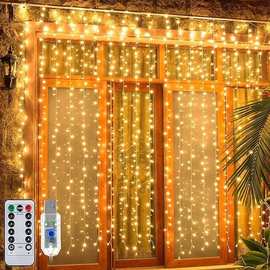 LED窗帘灯铜线冰条灯满天星瀑布灯圣诞节日灯卧室背景装饰灯串