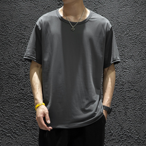 Summer Plus Size Ice Silk Men's Short Sleeve Loose Thin Quick-Drying T-Shirt Mesh T Men's Casual Half Sleeve Cool T-Shirt