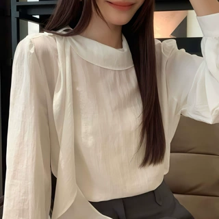 WENRN 白色飘带领薄款内搭单穿衬衫女秋季长袖通勤休闲衬衣