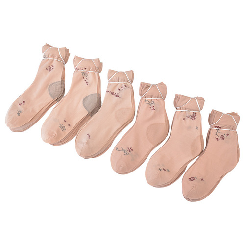 Spring and summer women's short stockings with heel, non-slip jacquard, middle-aged and elderly women's velvet stockings, thin short stockings, street stall socks