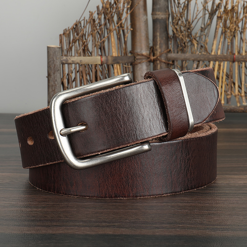 Herren-Vintage-Gürtel aus reinem Rindsleder, einlagig, schlicht, lässig, Nadelverschluss, echtes Ledergürtel, Jeansgürtel für Jugendliche und Studenten