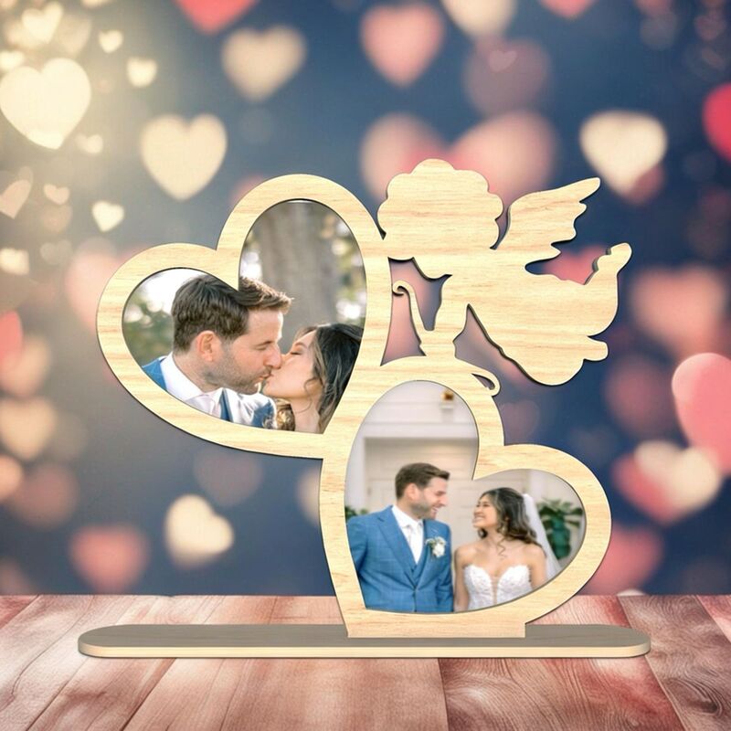 Factory Direct Sales of Customized Valentine's Day Wooden Heart-Shaped Photo Frames for Couples, Wooden Crafts, Exclusively for Cross-Border Supply