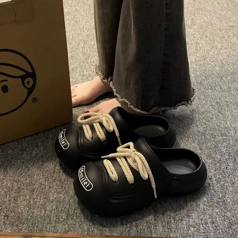 Huang Juesha Student Sweet Cool Style Lace-Up Clogs for Women, Summer Thick-Soled Comfortable Versatile Outdoor Closed-Toe Half Slippers Huang Juesha Student Sweet Cool Style Lace-Up Clogs for Women, Summer Thick-Soled Comfortable Versatile Outdoor Closed-Toe Half Slippers