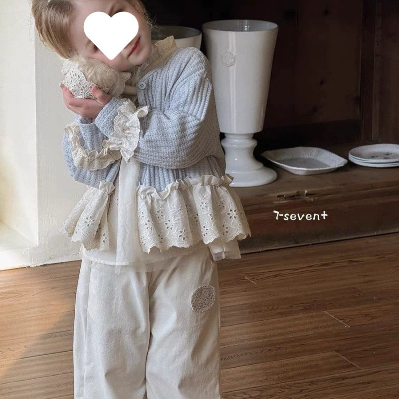 Корейская детская одежда, верхняя одежда для девочек, 25 весенних новых детских кардиганов в лесном стиле, кружевной вязаный кардиган, маленькие детские топы