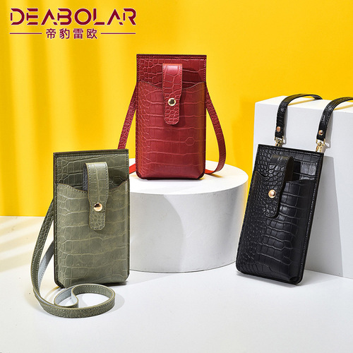 Wallet women's crocodile pattern mini mobile phone bag card holder shoulder crossbody small bag buckle mobile phone leather case women's wallet