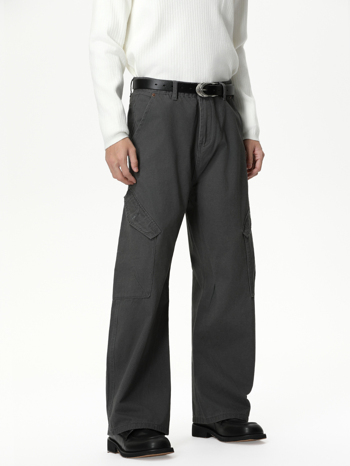 MTLCLOTHES Hombres| American simple algodón empalmado oblicuo bolsillo amplio pierna holgada vaqueros de cimetaje