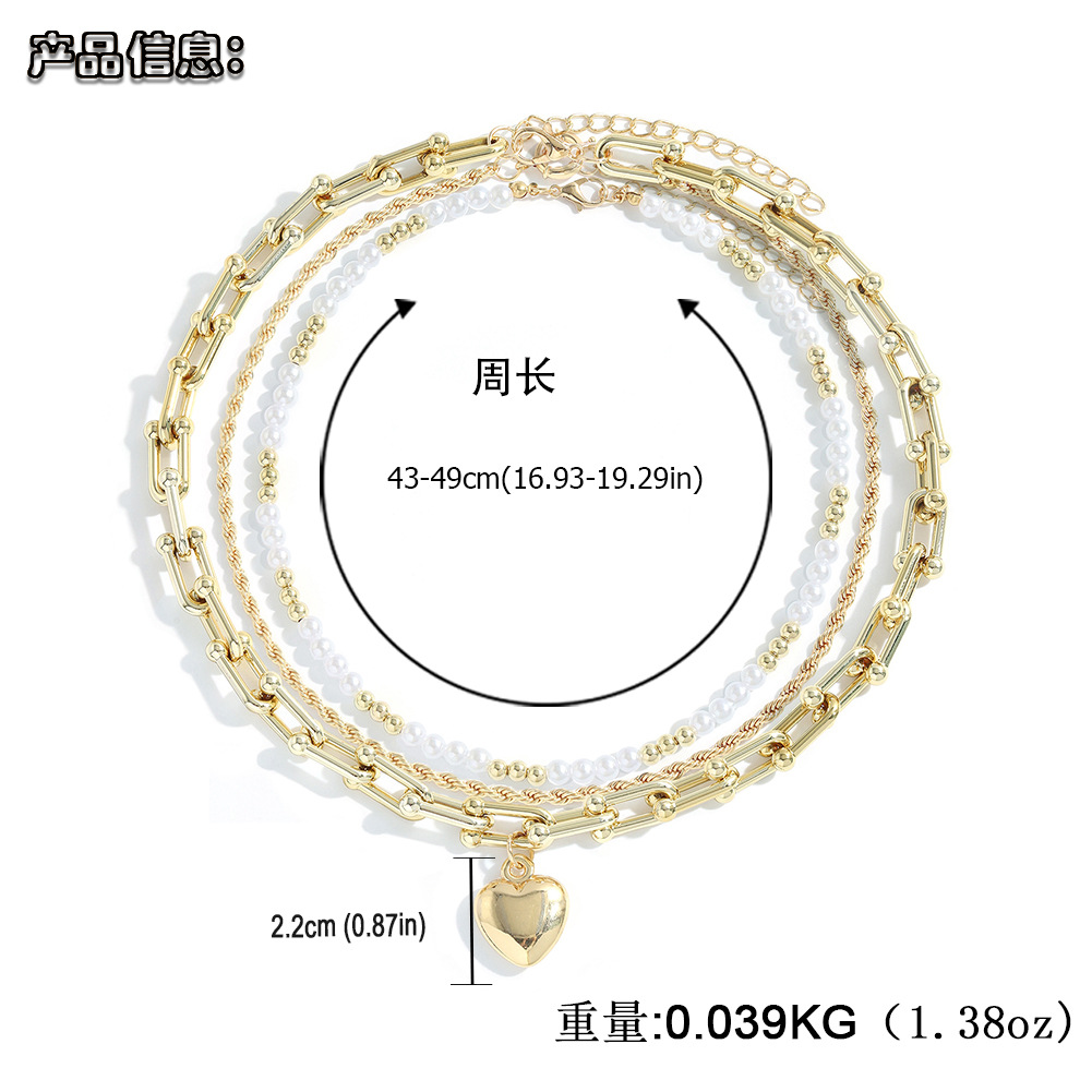 Fashion Geometric Pearl Heart-shape Multi-layer Alloy Necklace Wholesale display picture 1