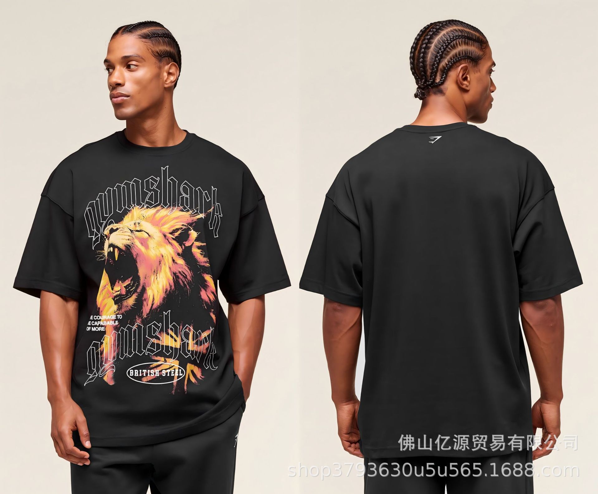 Gymshark T-shirt Oversized Lion Graphic Black