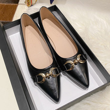 2025 primavera elegante tacón alto puntiagudo hebilla de caballo boca baja tacón grueso cuero suave suela plana casual zapatos de viaje individuales