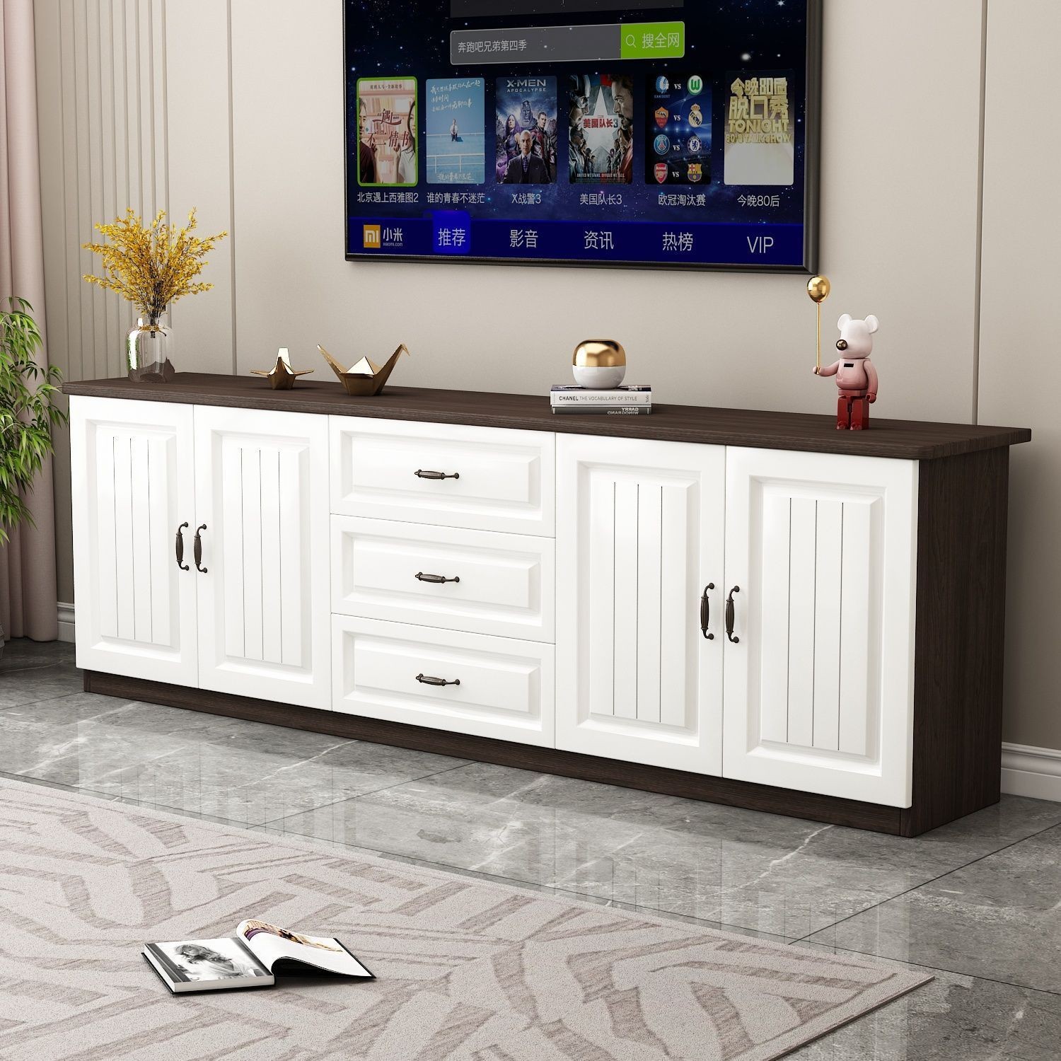Solid Wood Tv Cabinet Living Room Home Simple Modern Small Apartment Storage Storage Cabinet Integrated Floor Cabinet Tv Wholesale