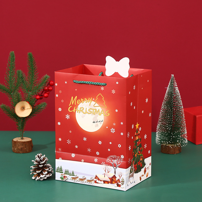 Elk bolsa de papel bolsa de regalo de Navidad bolsa de regalo de ventana transparente bolsa de regalo de Nochebuena campana bolsa de manzana